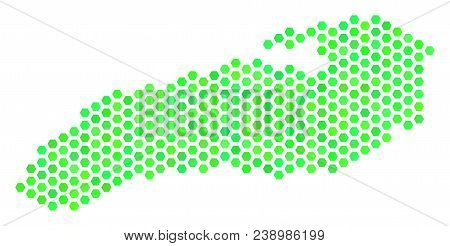 Green Ontario Lake Map. Vector Hex Tile Territorial Map In Fresh Green Color Shades. Abstract Ontari