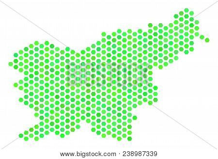 Eco Green Slovenia Map. Vector Hex-tile Territory Map Drawn With Fresh Green Color Variations. Abstr