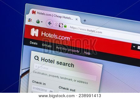 Ryazan, Russia - April 29, 2018: Homepage Of Hotels Website On The Display Of Pc, Url - Hotels.com.