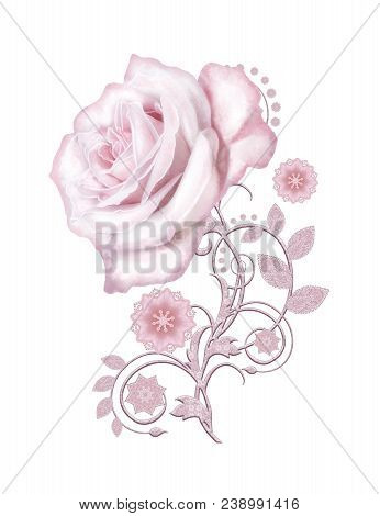 Decorative Decoration, Paisley Element, Delicate Textured Silver Leaves Made Of Fine Lace And Pearls