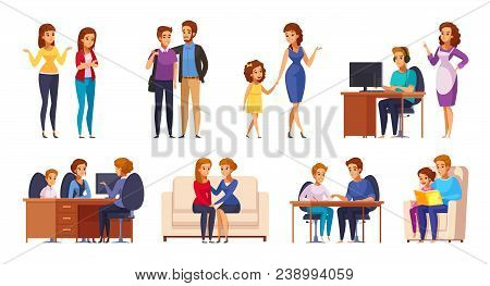 Children Parents Parenthood Cartoon Characters Collection With Kids And Genitors Human Characters In