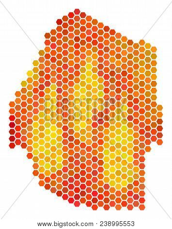 Swaziland Map. Vector Hex-tile Geographic Plan Using Fire Color Tinges. Abstract Swaziland Map Conce