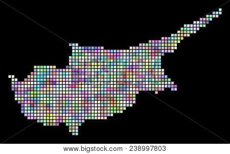 Pixel Cyprus Island Map. Vector Geographic Map In Smoothed Arbitrary Colors On A Black Background. V