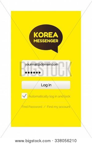 Korean Messenger With Filling Form Vector, Yellow Start Page. Mobile Social Network For Global Commu