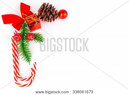 New Years Background. Christmas Decoration Isolated On White. Xm