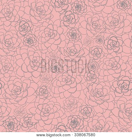 Vector Pink Grey Succulent Seamless Pattern Print Background.