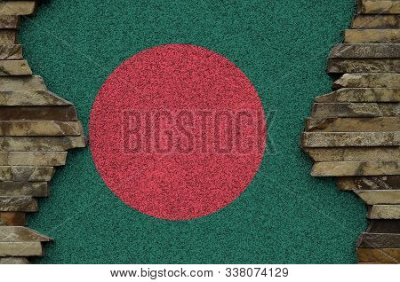 Bangladesh Flag Depicted In Paint Colors On Old Stone Wall Closeup. Textured Banner On Rock Wall Bac