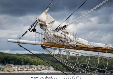 Closeup Of Old Wooden Tall Ship On Georgian Bay, Ontario, Canada