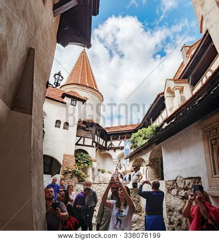 Bran, Romania - September 7, 2017: Tourists Visit Inside Part Of Bran Or Dracula Castle And Take Pic