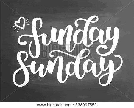 Funday Sunday. Hand Drawn Lettering. Typographic Quote. Hand Drawn Lettering. White Hand Drawn Brush