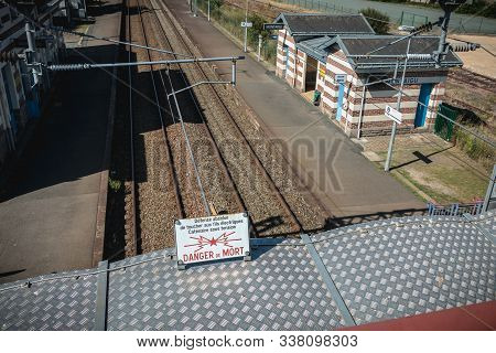 Montaigu, France - August 2, 2018: Architectural Detail Of The Small Montaigu Train Station On A Sum