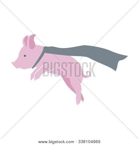 Flying Pig With Balloons In Pastel Colors. When Pigs Fly Graphic With Whimsical Character. Eps 10. F