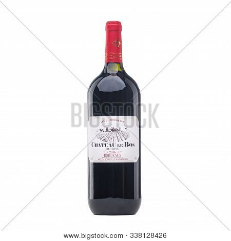 Bottle Of Italian Wine On White Background. Full White Wine Bottle. Isolated On A White Background. 