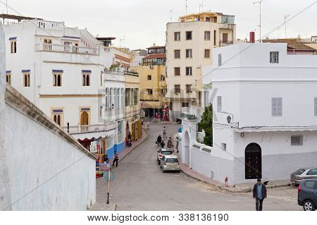 Tangier, Morocco - May 26, 2017: Old Buildings In The Historical Part Of Tangier In Northern Morocco