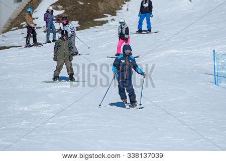 Canillo, Andorra : 2019 December 07 : People In The Restaurant Roc De Bruixes, Having Fun In Sunny D