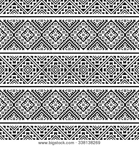 Ikat Ethnic Aztec Pattern Illustration Design In Black And White Color. Design For Background, Frame