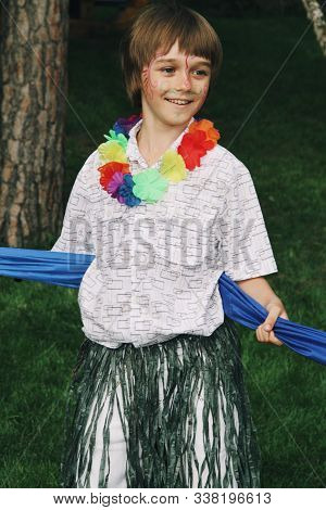 Portrait Of Little Caucasian Boy With Make-up Of Fairy Charachter