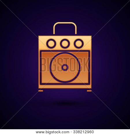 Gold Guitar Amplifier Icon Isolated On Dark Blue Background. Musical Instrument. Vector Illustration