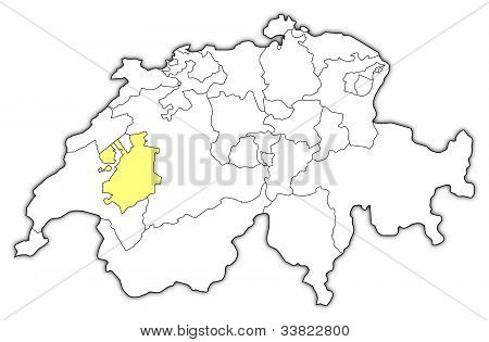 Mapa Švýcarska, Fribourg, zvýrazněné