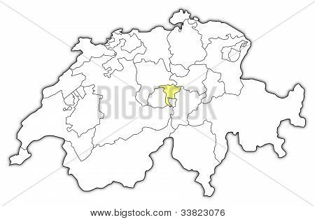Mapa Švýcarska, Nidwalden zvýrazněny