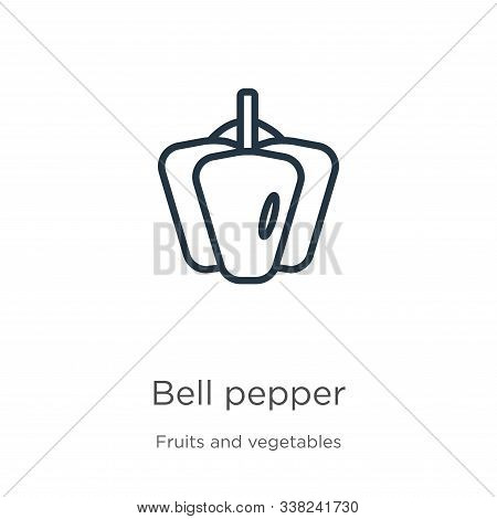 Bell Pepper Icon. Thin Linear Bell Pepper Outline Icon Isolated On White Background From Fruits Coll
