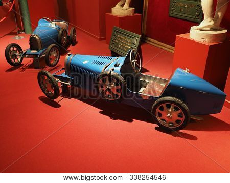 Mulhouse, France On August 2018: Two Blue Bugatti Type 52 Produced Between 1927 - 1936 In Molsheim F