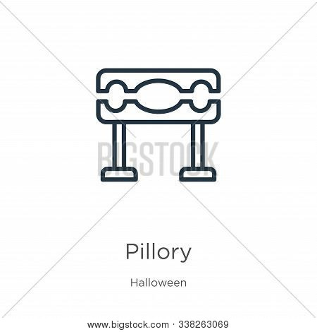 Pillory Icon. Thin Linear Pillory Outline Icon Isolated On White Background From Halloween Collectio