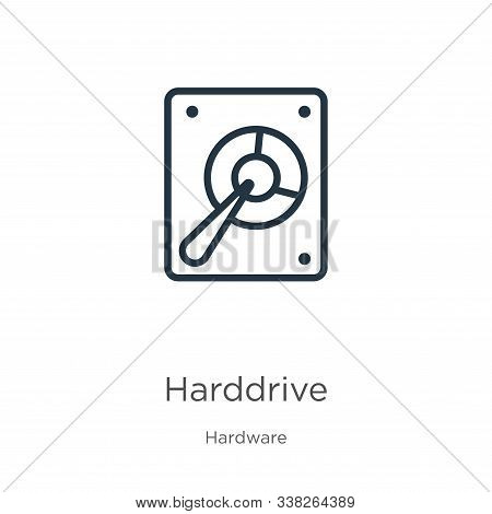 Harddrive Icon. Thin Linear Harddrive Outline Icon Isolated On White Background From Hardware Collec