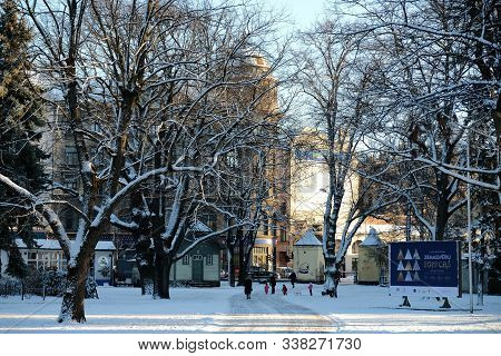 Riga / Latvia - 01 December 2019:verman Park In Winter. View On Krišjānis Barons Memorial Museum In 