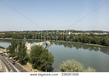 The Saint Bénézet Bridge, Known As The Avignon Bridge, Facing The City Of Villeneuve Les Vignon. Vau