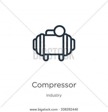 Compressor Icon. Thin Linear Compressor Outline Icon Isolated On White Background From Industry Coll