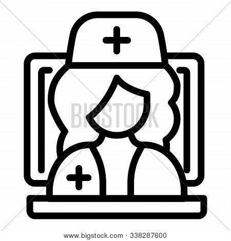 Online Nurse Icon. Outline Online Nurse Vector Icon For Web Design Isolated On White Background