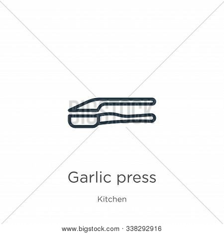 Garlic Press Icon. Thin Linear Garlic Press Outline Icon Isolated On White Background From Kitchen C