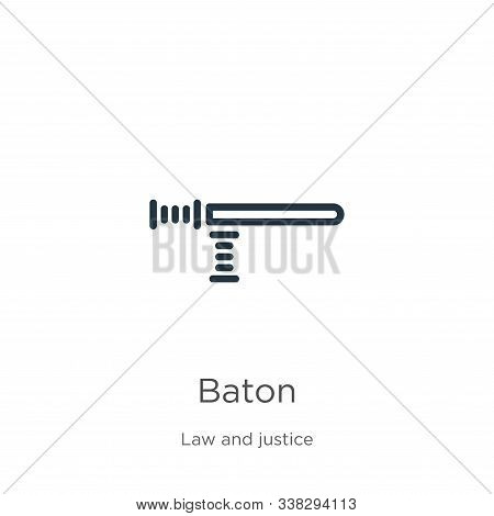 Baton Icon. Thin Linear Baton Outline Icon Isolated On White Background From Law And Justice Collect