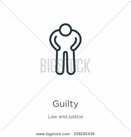 Guilty Icon. Thin Linear Guilty Outline Icon Isolated On White Background From Law And Justice Colle
