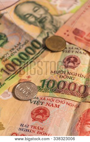 A Composition Of Vietnamese Dong Vnd Banknotes And Coins Providing Great Options To Be Used For Illu