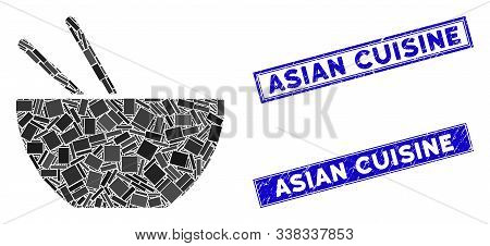 Mosaic Asian Food Icon And Rectangle Asian Cuisine Rubber Prints. Flat Vector Asian Food Mosaic Pict