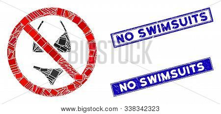 Mosaic No Swimsuit Icon And Rectangular No Swimsuits Rubber Prints. Flat Vector No Swimsuit Mosaic I