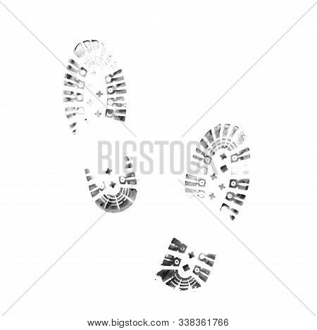 Muddy Bootprints. Isolated On White Background. Close Up.