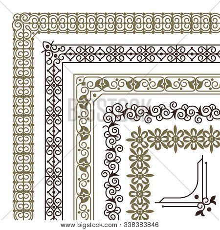 Seamless Corners. Filigree Flourish Ornament Borders For Wedding Card Vintage Tile Frame Vector Patt