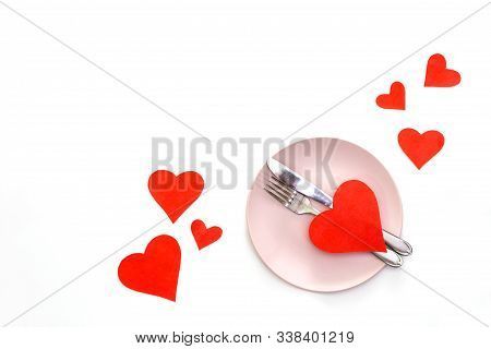 Red Hearts, Ribbons, Spoon, Fork, Knife