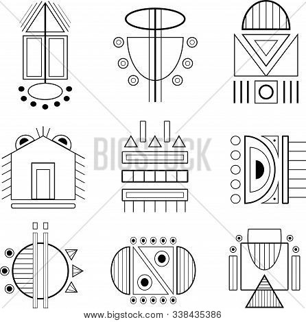 Linear Vector Tribal Icons, A Set Of Eight Geometric Icons.