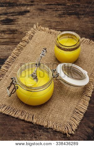 Pure Or Desi Ghee (ghi), Clarified Melted Butter. Healthy Fats Bulletproof Diet Concept Or Paleo Sty