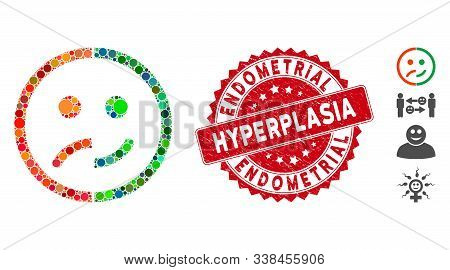 Collage Bipolar Emotion Icon And Rubber Stamp Seal With Endometrial Hyperplasia Caption. Mosaic Vect