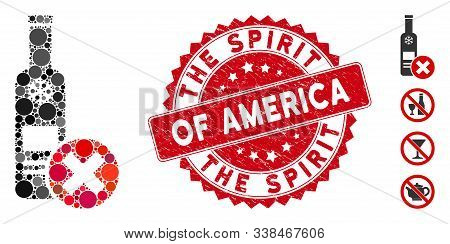 Mosaic Stop Vodka Drinking Icon And Grunge Stamp Seal With The Spirit Of America Phrase. Mosaic Vect