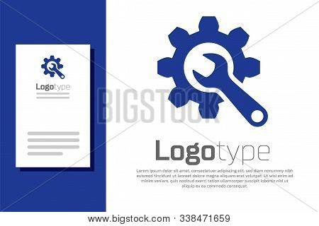 Blue Wrench And Gear Icon Isolated On White Background. Adjusting, Service, Setting, Maintenance, Re
