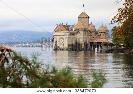 Montreux ,switzerland-october 23,2019:the Castle Of Chillon Is Landmark On Lake Geneva In Montreux A