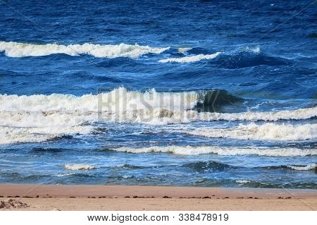 Marine Background. View On The Waves. Baltic Sea Europe,