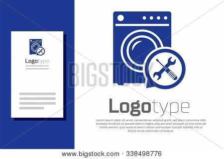 Blue Washer With Screwdriver And Wrench Icon Isolated On White Background. Adjusting, Service, Setti
