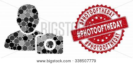 Mosaic User Photo And Distressed Stamp Watermark With Hashtag Photooftheday Caption. Mosaic Vector I